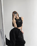 Knitted Letter Embroidery Crop Tank Top