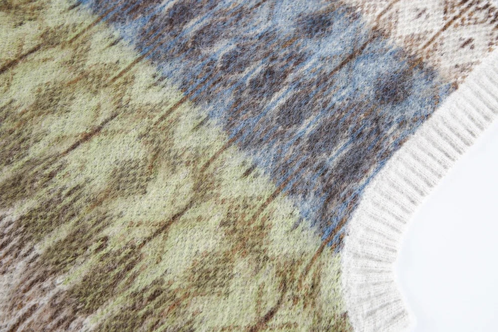 Jacquard Mohair Knitted V-Neck Sleevless Sweater