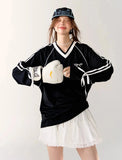 Women Sporty Black Oversized Long Sleeve T-Shirt