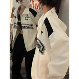 Oversized Vintage Black White Zip-Up Sweatshirt