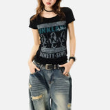 Women Retro Slim Fit Black T-Shirt