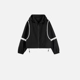 Stylish Lace Patchwork Hooded Windbreaker Jacket