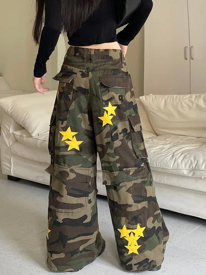 Model wearing the Camouflage Star-Studded Cargo Pants