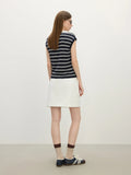 Women Casual Striped Knit Sleeveless Button Collar T-Shirt