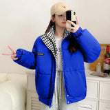 Model wearing the blue Oversized Women's Puffer Jacket