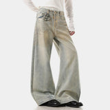 Chic Coated Printing Washed Wide Leg Jeans