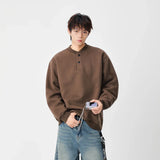 Casual Stand Collar Button Detail Sweatshirt