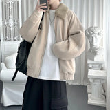 Model wearing the khaki Fluffy Collar Jacket 
