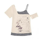 Vintage Gothic Patchwork Off-Shoulder T-Shirt