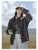 Brown Loose Casual Leather Jacket