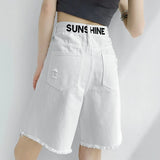 Korean White Stylish Tassels Denim Shorts