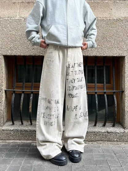 Cyber Y2K Printed White Baggy Jeans