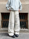 Cyber Y2K Printed White Baggy Jeans