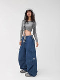 Deep Blue Vertical Stripe Denim Pants