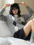 Retro Diamond Grid V-Neck Sweater