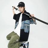 Stylish Patchwork Cashew Pattern Short Sleeve Shirt