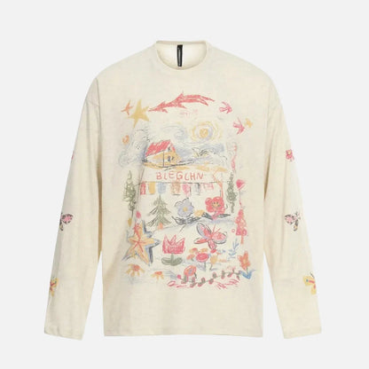 Flattering Graffiti Print Long Sleeve T-Shirt