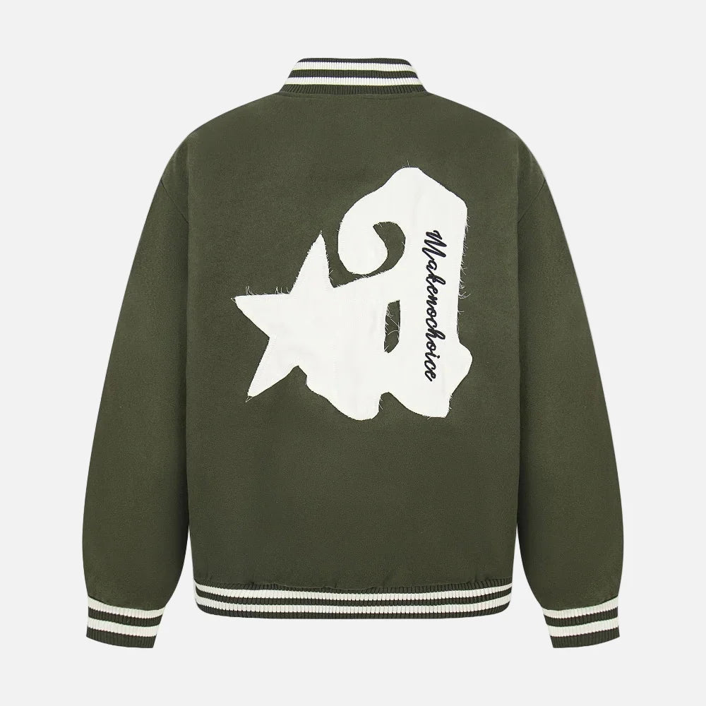 Quilted Stand Collar Letter Patch Varsity Jacket