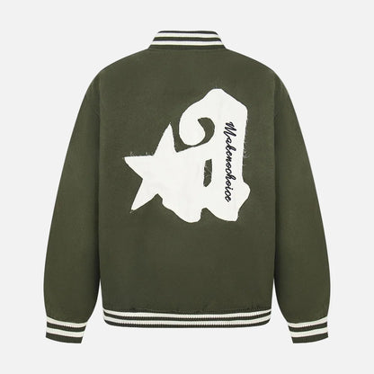 Quilted Stand Collar Letter Patch Varsity Jacket