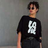 Y2K Russian Style Letter Printed Loose Cotton T-Shirt