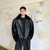 Streetwear Fur Splicing PU Leather Motorcycle Jacket