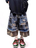 Retro Camouflage Splicing Denim Jorts