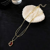 Vintage Nature Stone Pendant Golden Snake Necklace