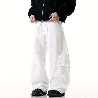 American Pleated Design Wide Leg Denim Jeans