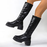 Gothic Front Zipper Knee High Leather Boots