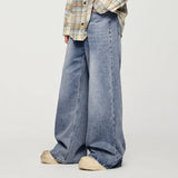 Model wearing the retro light blue Relaxed Fit Wide-Leg Jeans