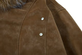 Fashionable Spliced Fur Hooded PU Leather Jacket