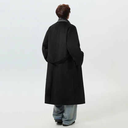 Lightweight Plaid Single Breasted With Belt Woolen Coat