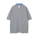Embroidery Turn Down Collar Patch Cat Hip Hop T-Shirt