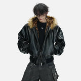 Reversible Leopard Print Fur Hooded Leather Jacket