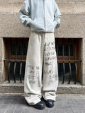 Cyber Y2K Printed White Baggy Jeans