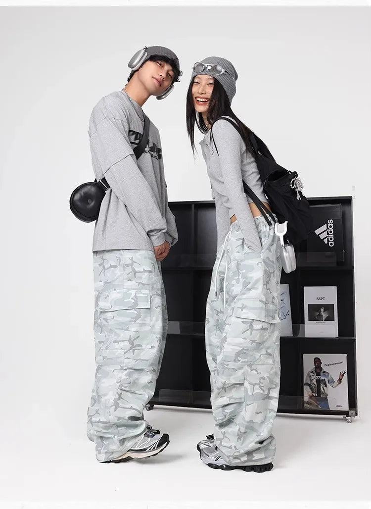 Cold Gray Camouflage Parachute Pants