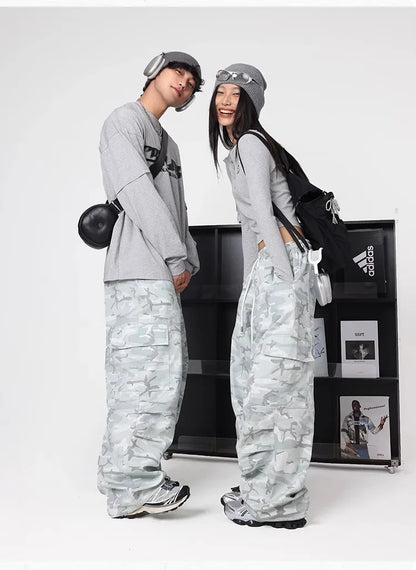 Cold Gray Camouflage Parachute Pants