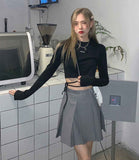 Long Sleeve Solid Pattern Crop Top