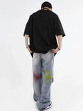 Trendy Blue Washed Ripped Straight Leg Jeans