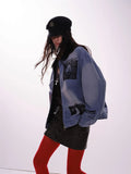 Trendy Streetwear Blue Distressed Denim Jacket