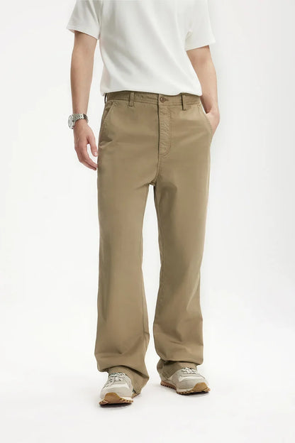 Model wearing the khaki Men's Straight-Leg Chino Pants