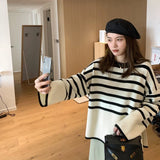 Women Chic Korean Striped Loose Knit Sweater