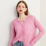 Women Pink French Knitted Button Cardigan