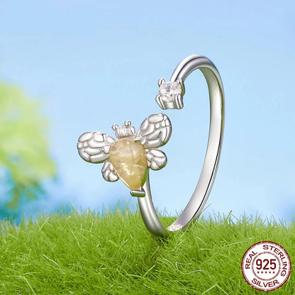 Women Cute Adjustable Sterling Silver Bee Ring