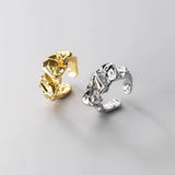 Irregular Wide Facet Silver Metal Ring