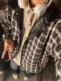 Women Reversible Bouble Face Plaid Biker Leather Jacket