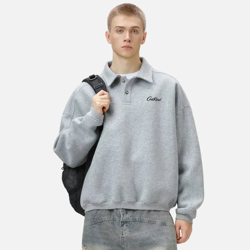Autumn Letter Print Loose Turn Down Collar Sweatshirt