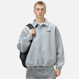 Autumn Letter Print Loose Turn Down Collar Sweatshirt