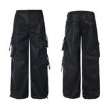 Luxury Designer Wide Leg PU Multi Pocket Pants