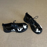 Cowhide Lace-Up Loafers Platform Shoes